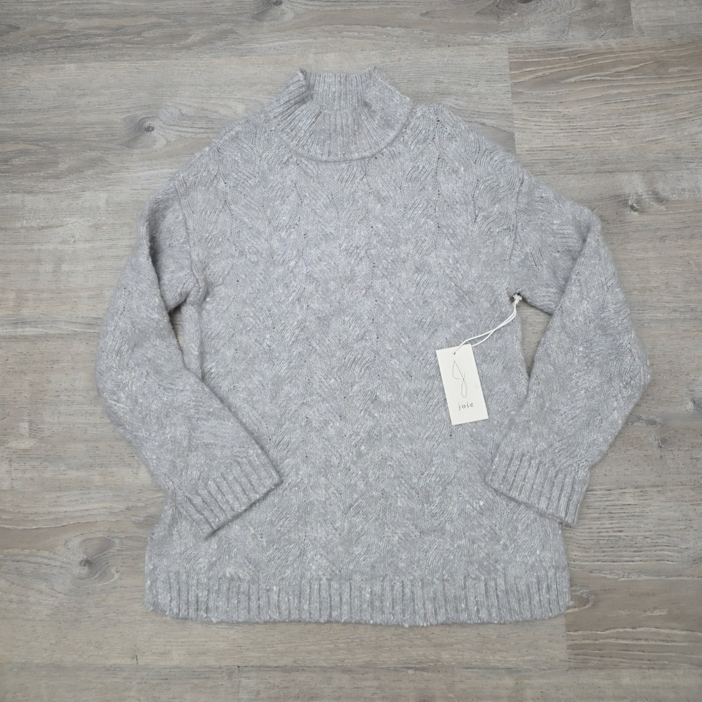Joie Mock Neck Sweater Womens Large Gray NEW Wool Blend Chevron Knit Long Sleeve